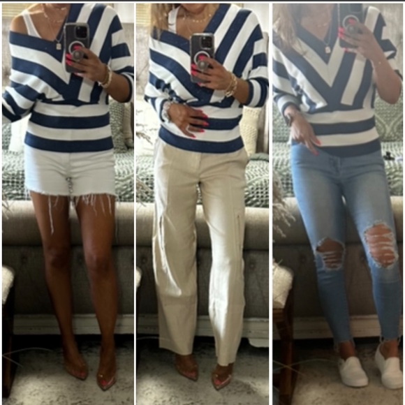 New🩷Navy/white V-cut spring top - Picture 2 of 13